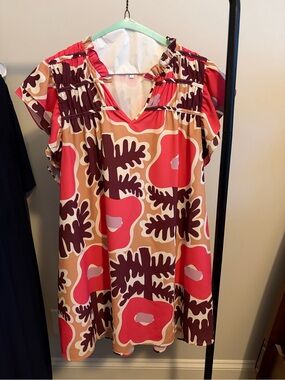 CROSBY by Mollie Burch Coral, Brown and Tan Floral Midi Dress